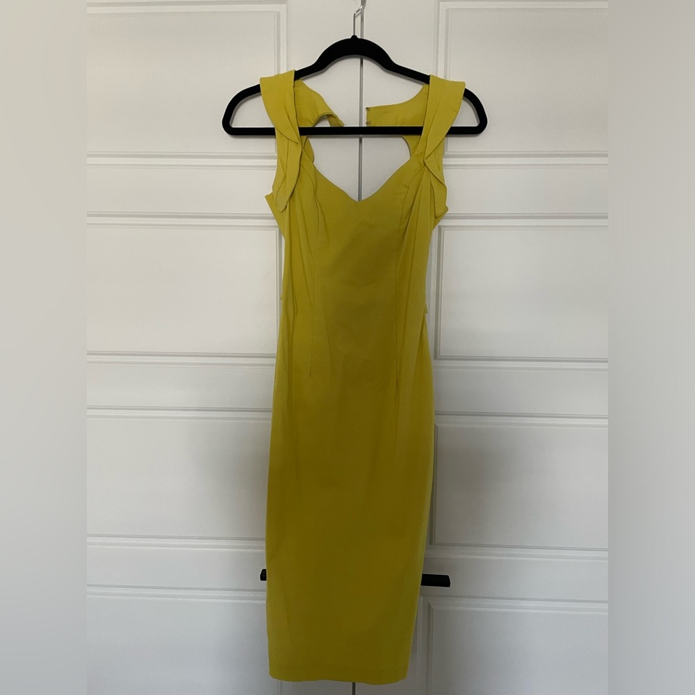 ASOS yellow pencil dress with open back